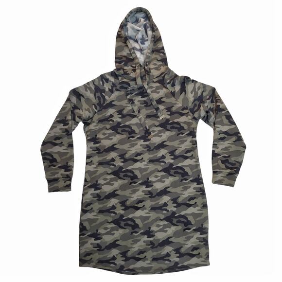 Hoodie Sweatshirt Dress Juniors Size XL Comfy Green Camouflage Fleece Loungewear - Picture 3 of 11